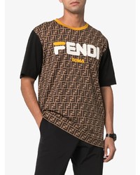 T-shirt girocollo stampata marrone di Fendi