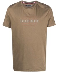 T-shirt girocollo stampata marrone di Tommy Hilfiger
