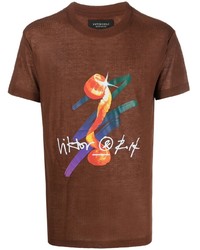 T-shirt girocollo stampata marrone di Viktor & Rolf