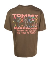 T-shirt girocollo stampata marrone di Tommy Jeans