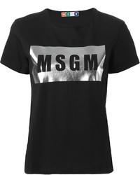 T-shirt girocollo stampata nera e argento