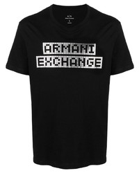 T-shirt girocollo stampata nera e argento di Armani Exchange