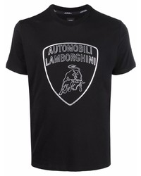 T-shirt girocollo stampata nera e argento di Automobili Lamborghini