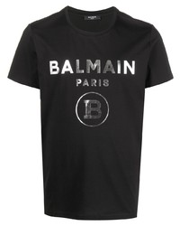 T-shirt girocollo stampata nera e argento di Balmain