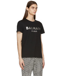 T-shirt girocollo stampata nera e argento di Balmain