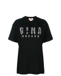 T-shirt girocollo stampata nera e argento di Gina
