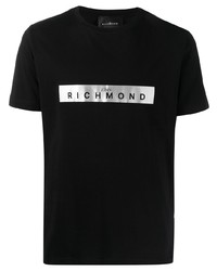 T-shirt girocollo stampata nera e argento di John Richmond