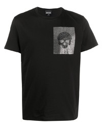 T-shirt girocollo stampata nera e argento di Just Cavalli