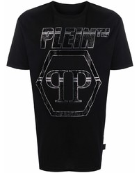 T-shirt girocollo stampata nera e argento di Philipp Plein