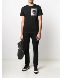 T-shirt girocollo stampata nera e argento di Just Cavalli