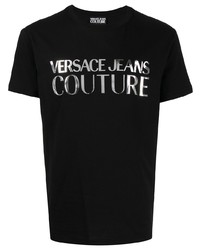 T-shirt girocollo stampata nera e argento di VERSACE JEANS COUTURE