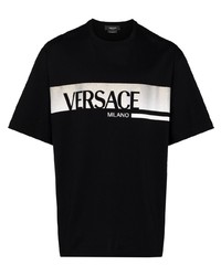 T-shirt girocollo stampata nera e argento di Versace