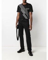 T-shirt girocollo stampata nera e bianca di Les Hommes
