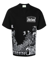 T-shirt girocollo stampata nera e bianca di Aries