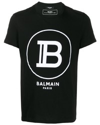 T-shirt girocollo stampata nera e bianca di Balmain