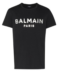 T-shirt girocollo stampata nera e bianca di Balmain