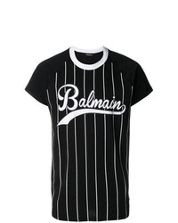 T-shirt girocollo stampata nera e bianca di Balmain