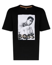 T-shirt girocollo stampata nera e bianca di BOSS