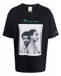 T-shirt girocollo stampata nera e bianca di Champion