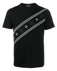 T-shirt girocollo stampata nera e bianca di Fendi