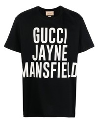 T-shirt girocollo stampata nera e bianca di Gucci