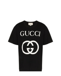 T-shirt girocollo stampata nera e bianca di Gucci
