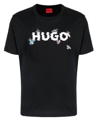 T-shirt girocollo stampata nera e bianca di Hugo