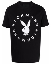 T-shirt girocollo stampata nera e bianca di John Richmond