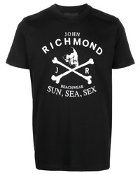 T-shirt girocollo stampata nera e bianca di John Richmond