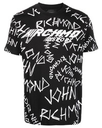 T-shirt girocollo stampata nera e bianca di John Richmond