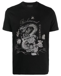 T-shirt girocollo stampata nera e bianca di John Richmond