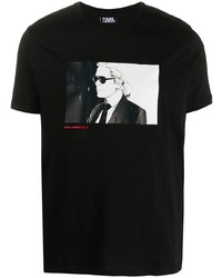 T-shirt girocollo stampata nera e bianca di Karl Lagerfeld
