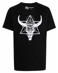 T-shirt girocollo stampata nera e bianca di Maharishi