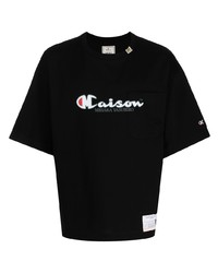 T-shirt girocollo stampata nera e bianca di Maison Mihara Yasuhiro