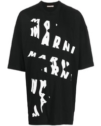 T-shirt girocollo stampata nera e bianca di Marni
