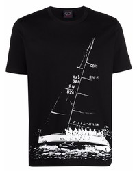 T-shirt girocollo stampata nera e bianca di Paul & Shark