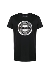 T-shirt girocollo stampata nera e bianca di Pierre Balmain