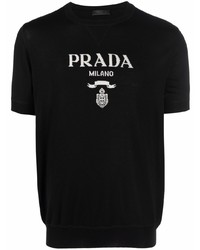 T-shirt girocollo stampata nera e bianca di Prada
