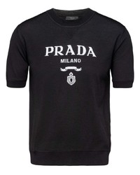 T-shirt girocollo stampata nera e bianca di Prada