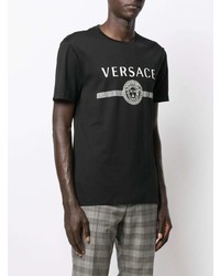 T-shirt girocollo stampata nera e bianca di Versace