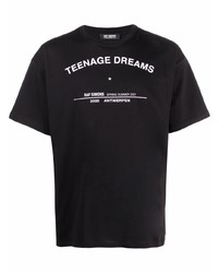 T-shirt girocollo stampata nera e bianca di Raf Simons