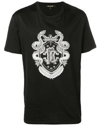 T-shirt girocollo stampata nera e bianca di Roberto Cavalli