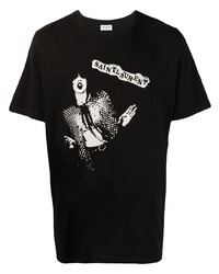 T-shirt girocollo stampata nera e bianca di Saint Laurent