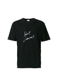 T-shirt girocollo stampata nera e bianca di Saint Laurent