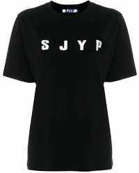 T-shirt girocollo stampata nera e bianca di Sjyp