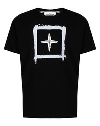 T-shirt girocollo stampata nera e bianca di Stone Island
