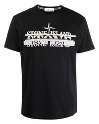 T-shirt girocollo stampata nera e bianca di Stone Island