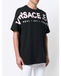 T-shirt girocollo stampata nera e bianca di Versace Jeans