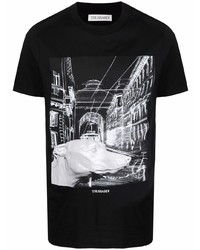 T-shirt girocollo stampata nera e bianca di Trussardi