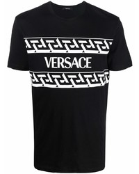 T-shirt girocollo stampata nera e bianca di Versace Collection